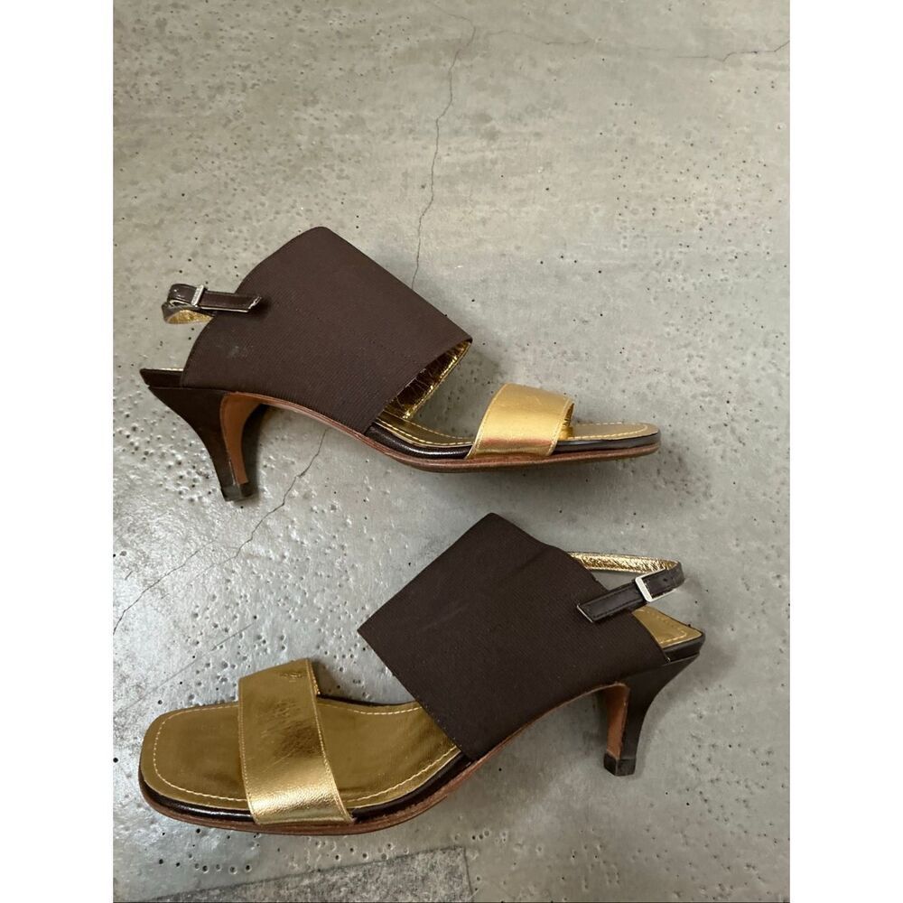 Chanel Open Toe Sandal Heels in Gold and Brown Size 35.5/36 - Picture 7 of 9